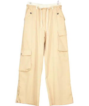 Beige Wide Leg Combat Trousers UK M