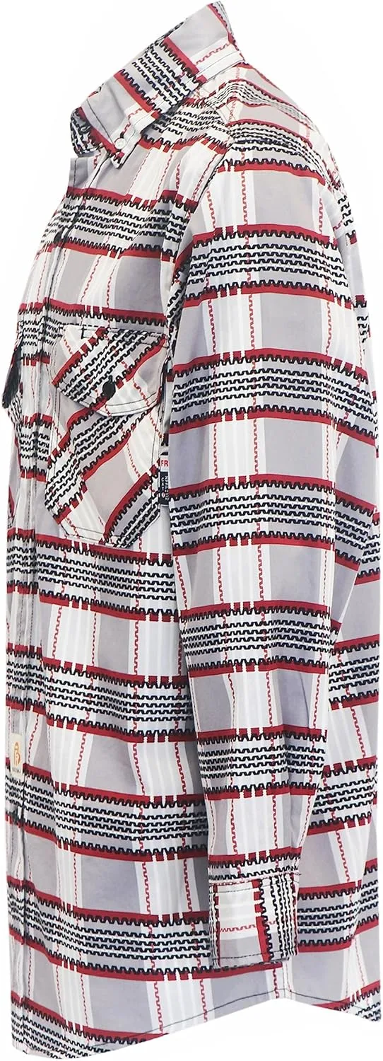 BOCOMAL FR Shirts for Men Printed Plaid Flame Resistant NFPA2112/CAT2 6.5oz Lightweight Fire Retardant Shirt