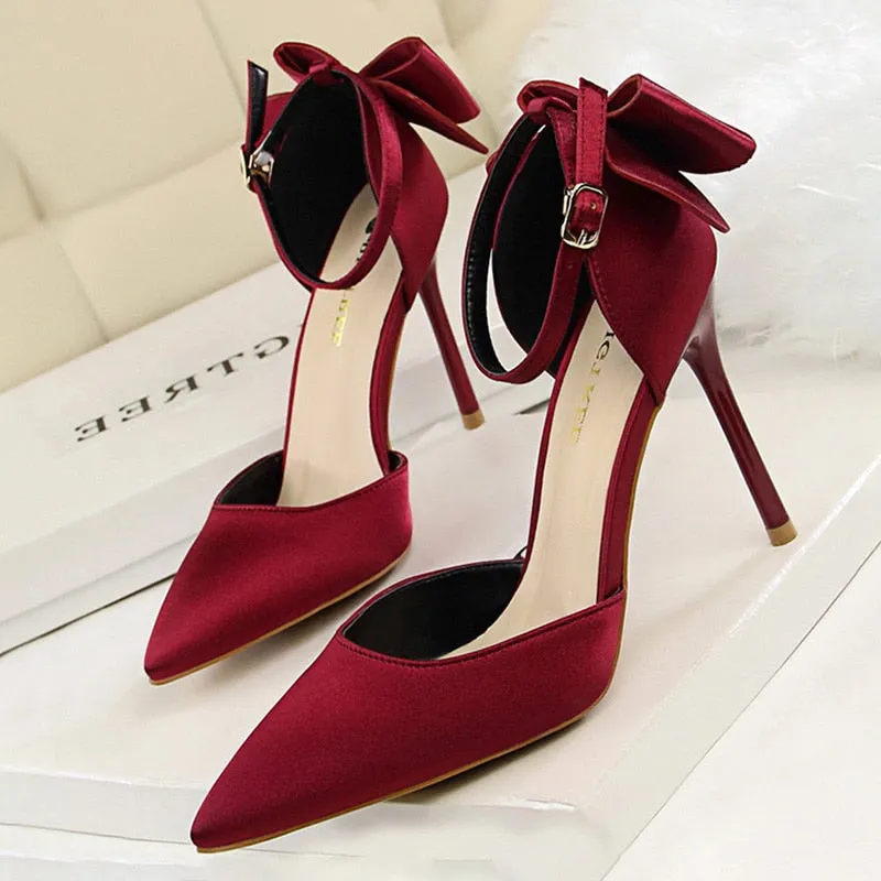 Funki Buys | Shoes | Women's Elegant Silk Bow Stiletto Pumps