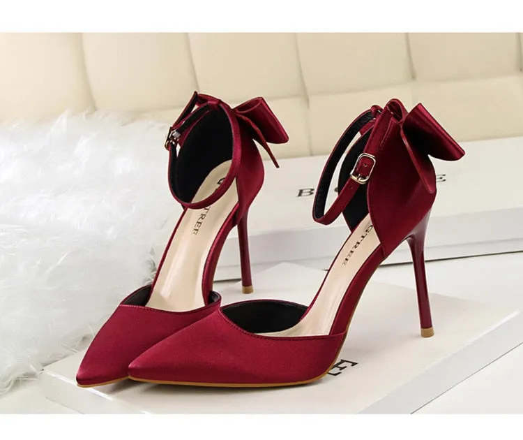 Funki Buys | Shoes | Women's Elegant Silk Bow Stiletto Pumps