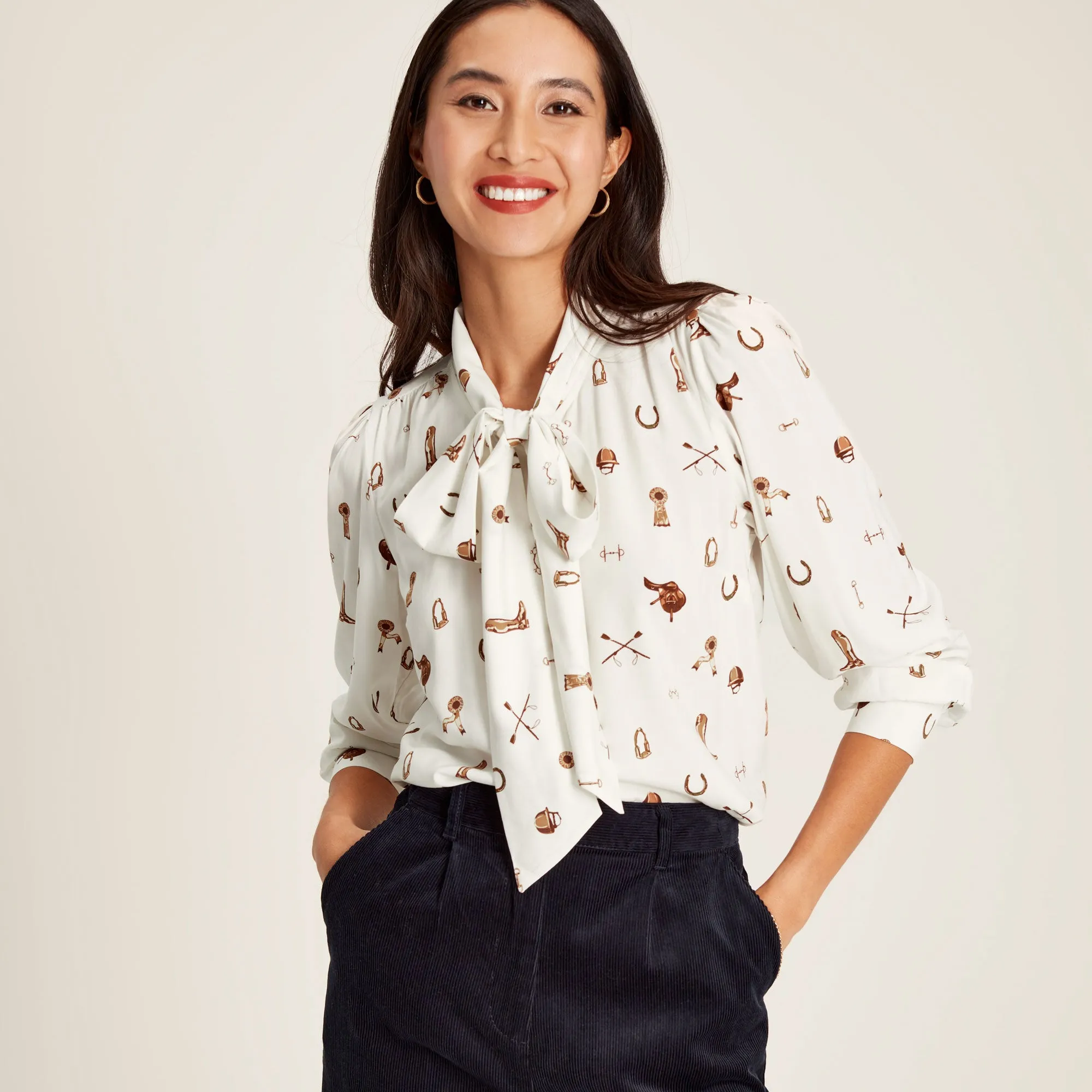 Joules Ladies Everly Heritage Equestrian Tie Neck Blouse