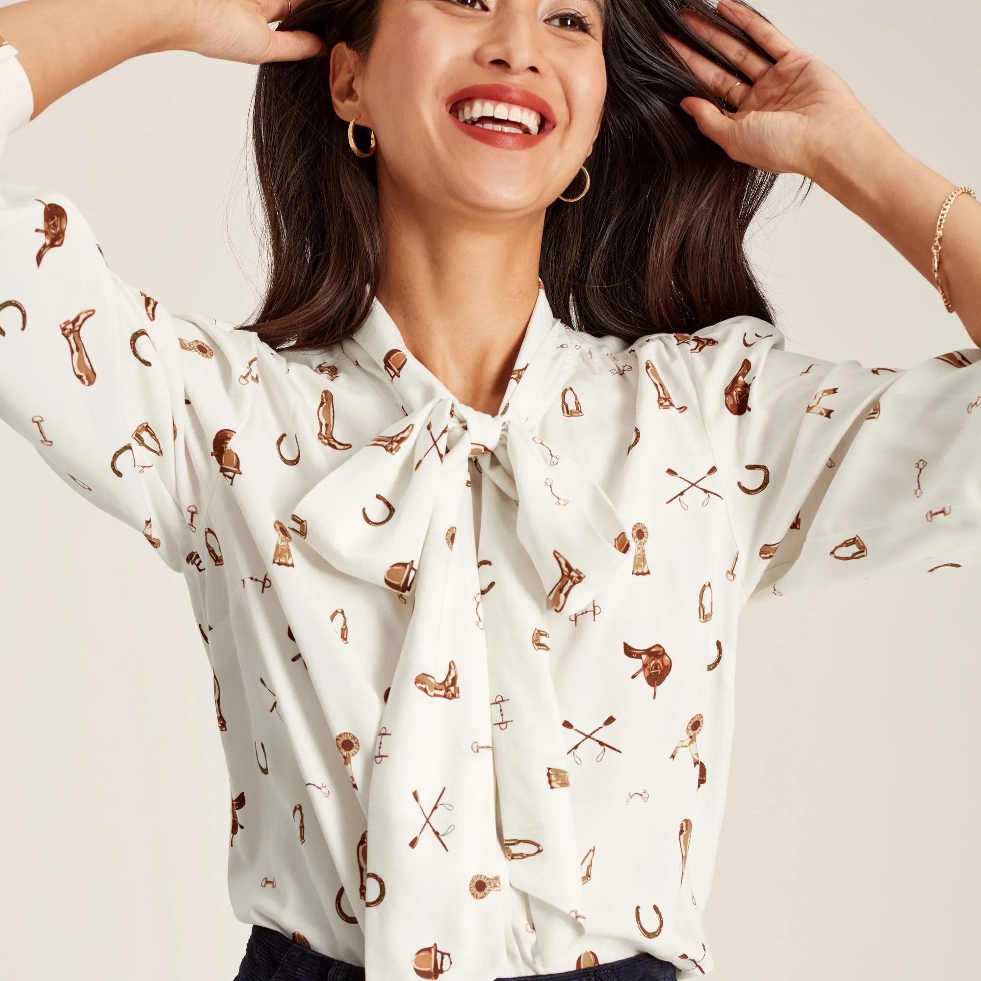 Joules Ladies Everly Heritage Equestrian Tie Neck Blouse