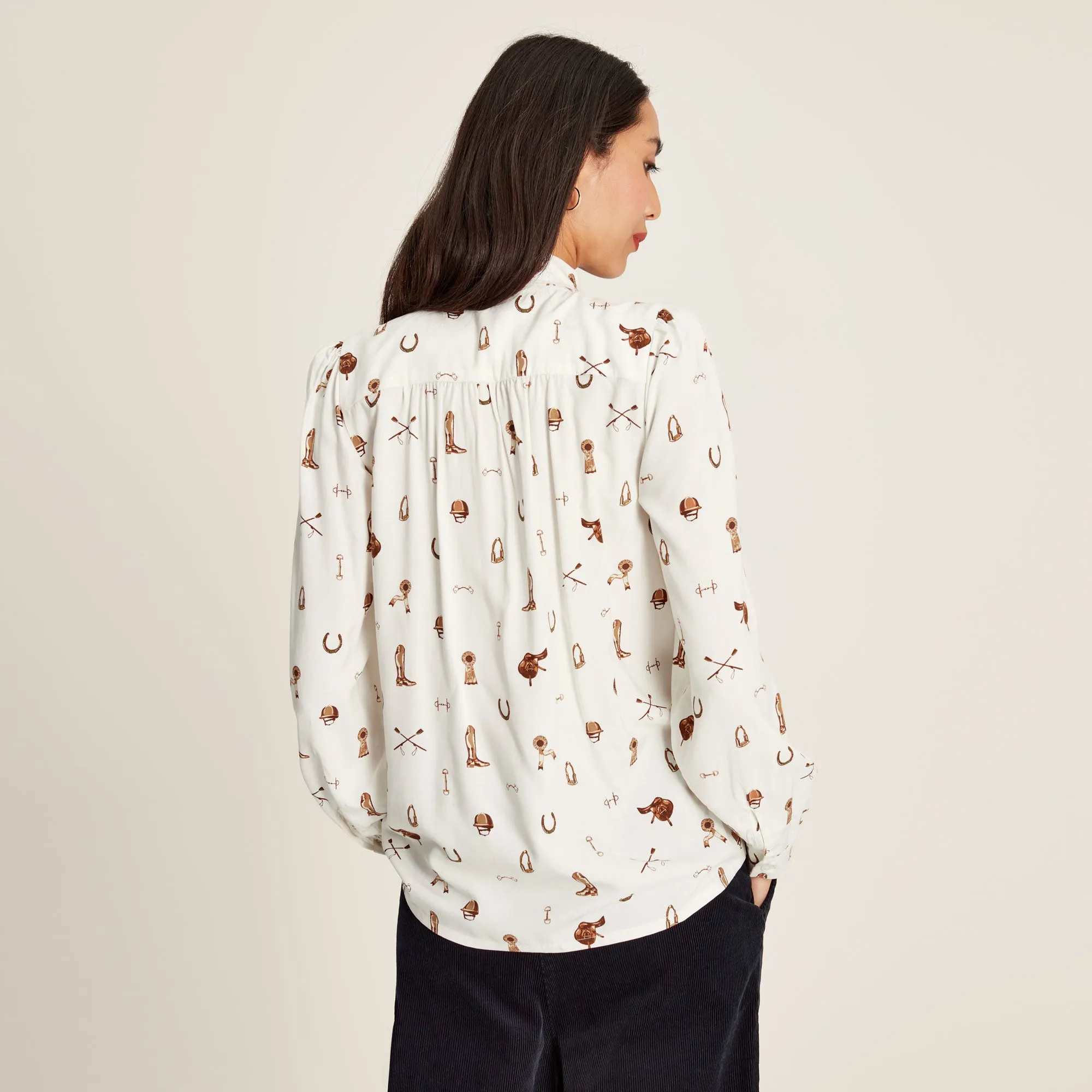Joules Ladies Everly Heritage Equestrian Tie Neck Blouse