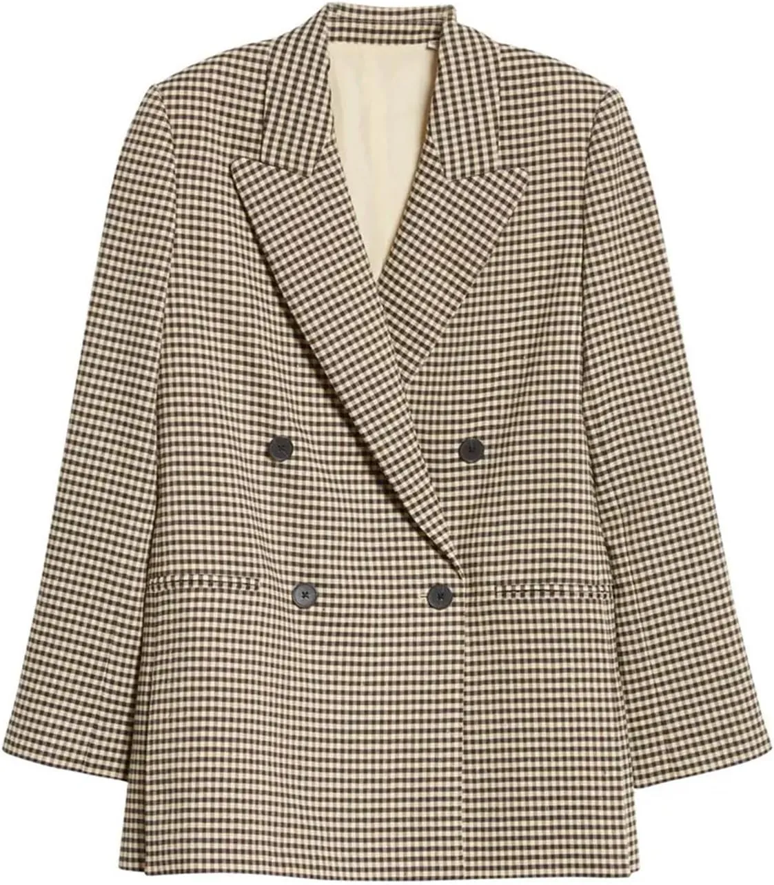 Kromoc Women's Small Checked Blazer Double Breasted Suit Jacket Peak Lapel Tuxedos Coat Uniform Formal Business Party