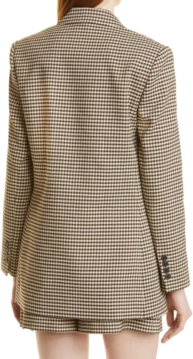 Kromoc Women's Small Checked Blazer Double Breasted Suit Jacket Peak Lapel Tuxedos Coat Uniform Formal Business Party