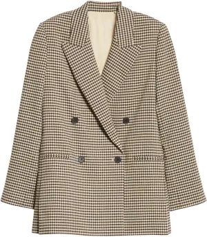 Kromoc Women's Small Checked Blazer Double Breasted Suit Jacket Peak Lapel Tuxedos Coat Uniform Formal Business Party