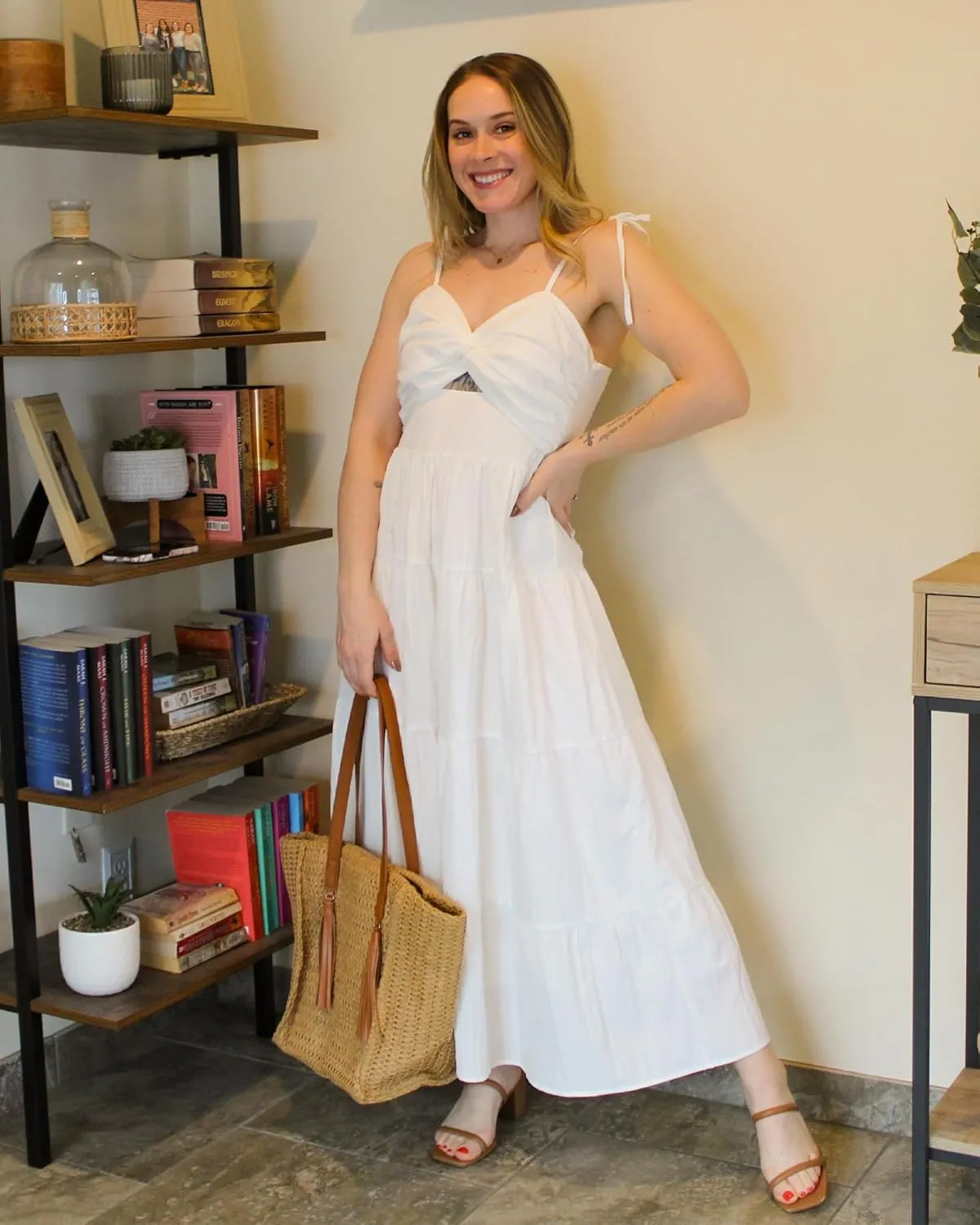 luvamia Long Flowy Dresses for Women Tiered Cut Out Midi Dress Self Tied Spaghetti Strap Summer Vacation Dinner Outfit
