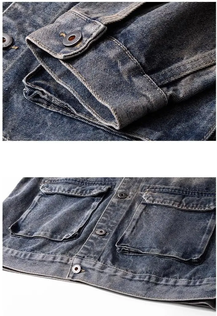 Men's Denim Coat Retro Spring Autumn Classic American Workwear Jacket