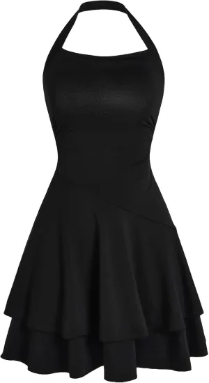 Milumia Girl's Summer Backless Halter Short Dress Sleeveless Tiered Layered Mini Dresses