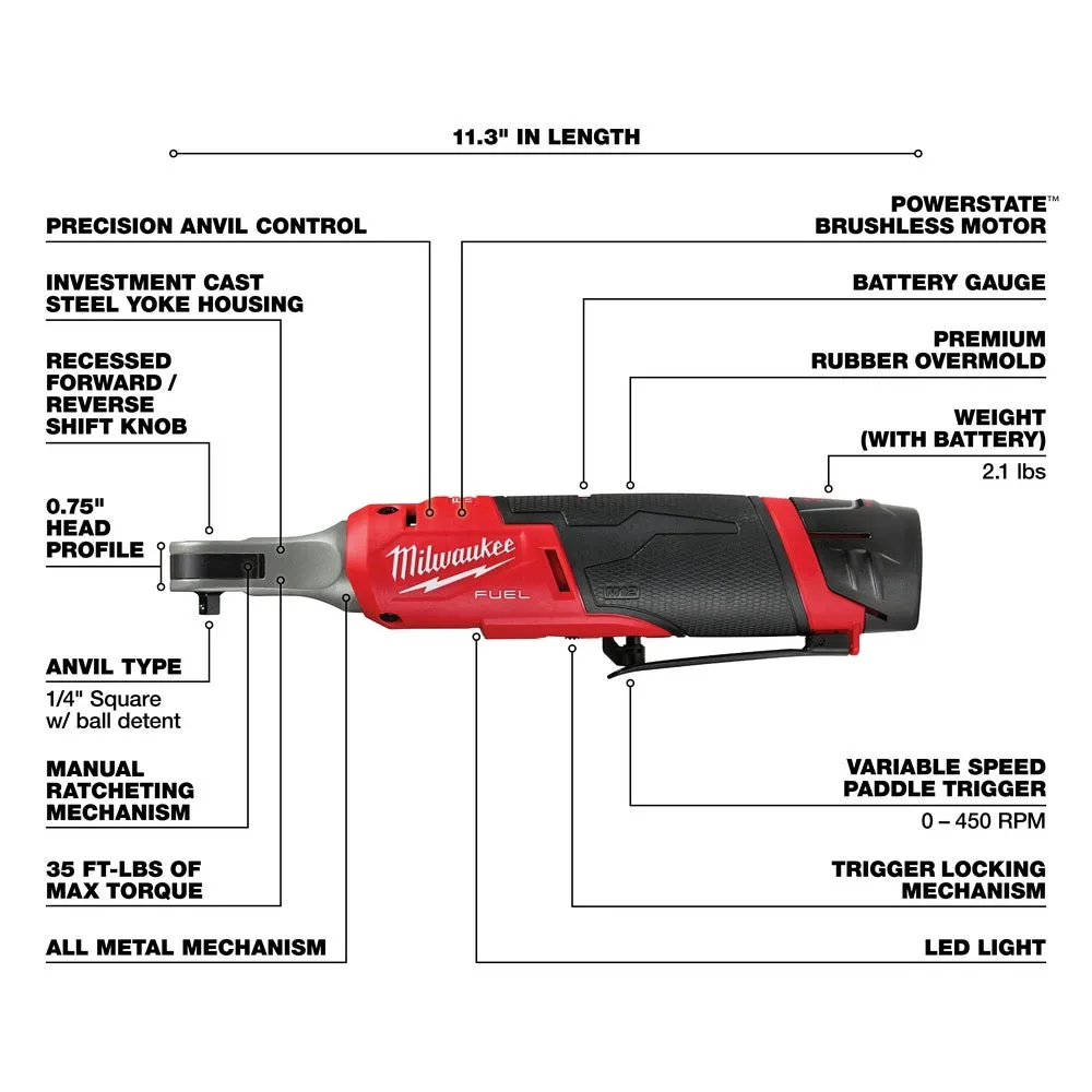 Milwaukee 2566-22 M12 FUEL™ 1/4" High Speed Ratchet (Kit)