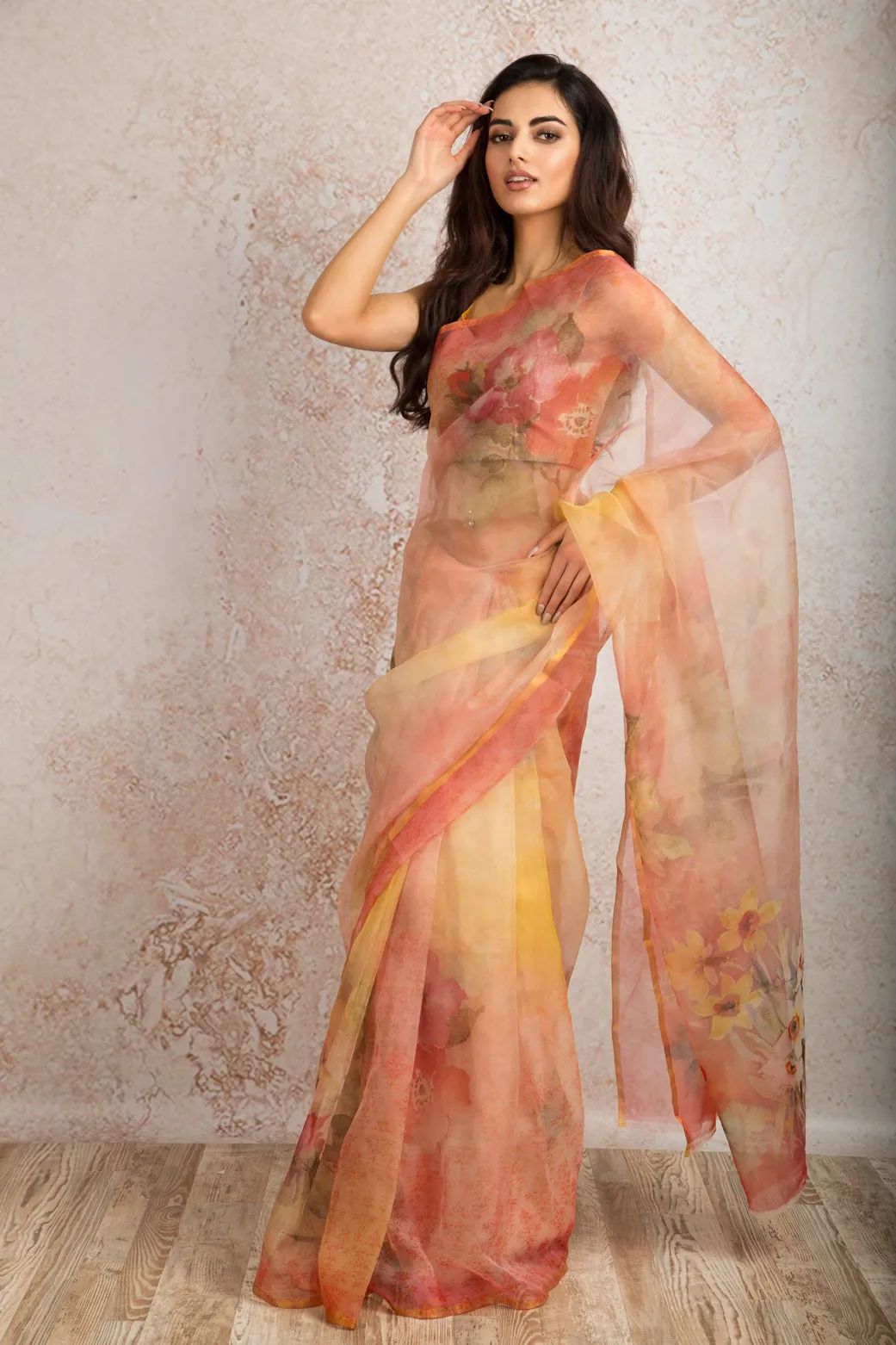 Organza print saree R8_303A