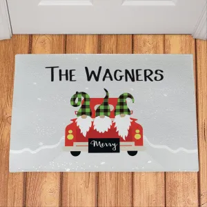 Personalized Christmas Truck Plaid Gnomes Doormat