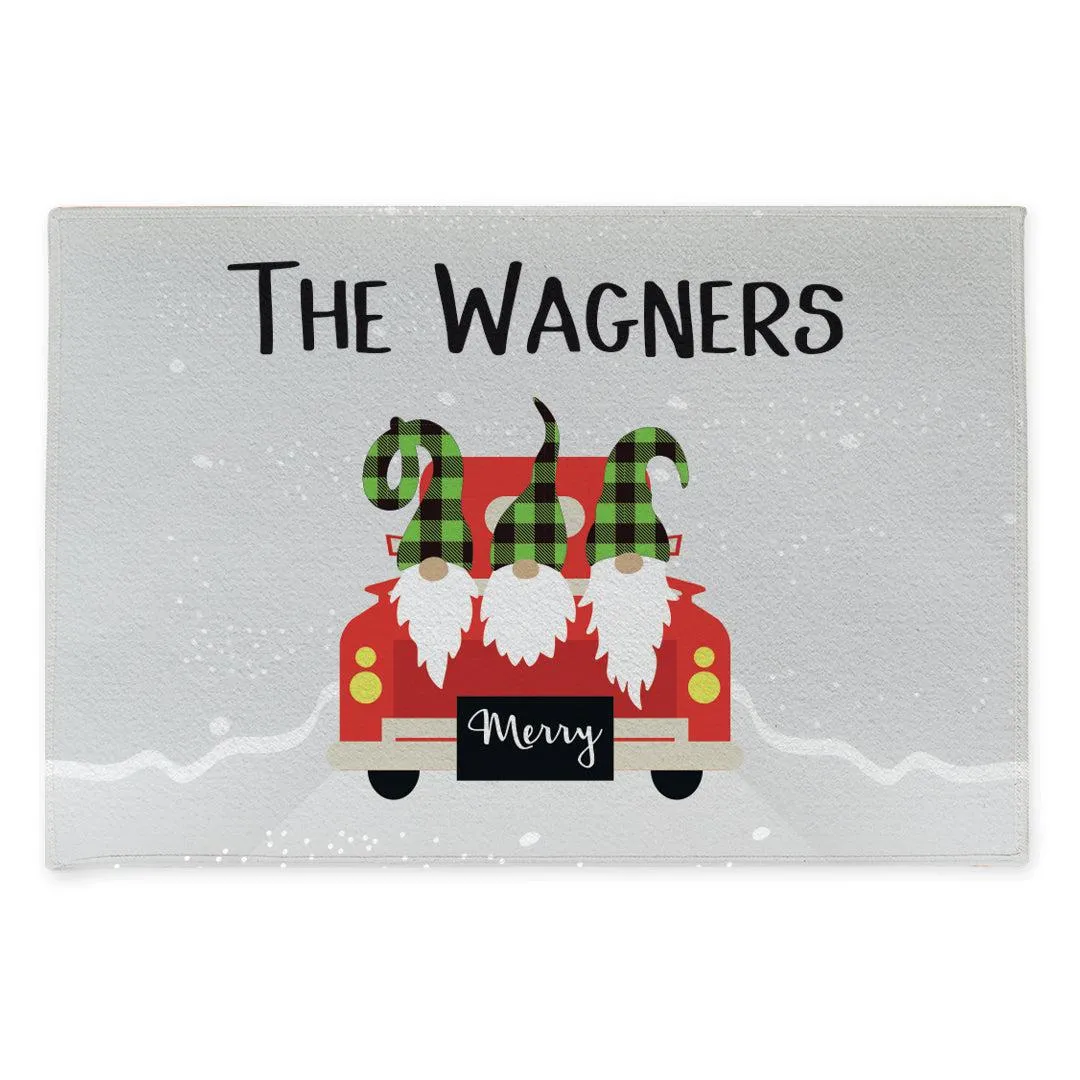 Personalized Christmas Truck Plaid Gnomes Doormat