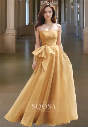 Simple Tube Top Off-Shoulder Sleeveless Pleated Floor-Length Chiffon A-Line Prom Dress