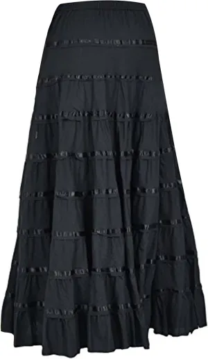 Solid Long Maxi Cotton Beach Wear Skirt for Women Elastic Waist Skirt Summer Wear
