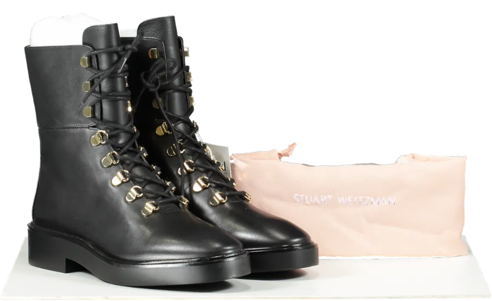 Stuart Weitzman Black Leather Combat Boots UK 5.5 EU 38.5 👠