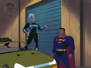 Superman the Animated Series Original Production Cel On Original Hand-Painted Production Background: Superman and Mala