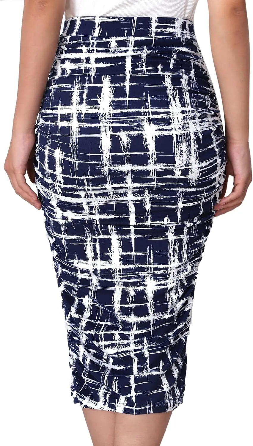 VFSHOW Womens Ruched Ruffle High Waist Asymmetric Wrap Casual Wok Office Party Slim Fitted Bodycon Pencil Midi Mid-Calf Skirt