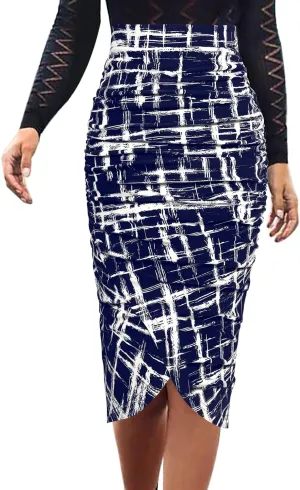 VFSHOW Womens Ruched Ruffle High Waist Asymmetric Wrap Casual Wok Office Party Slim Fitted Bodycon Pencil Midi Mid-Calf Skirt