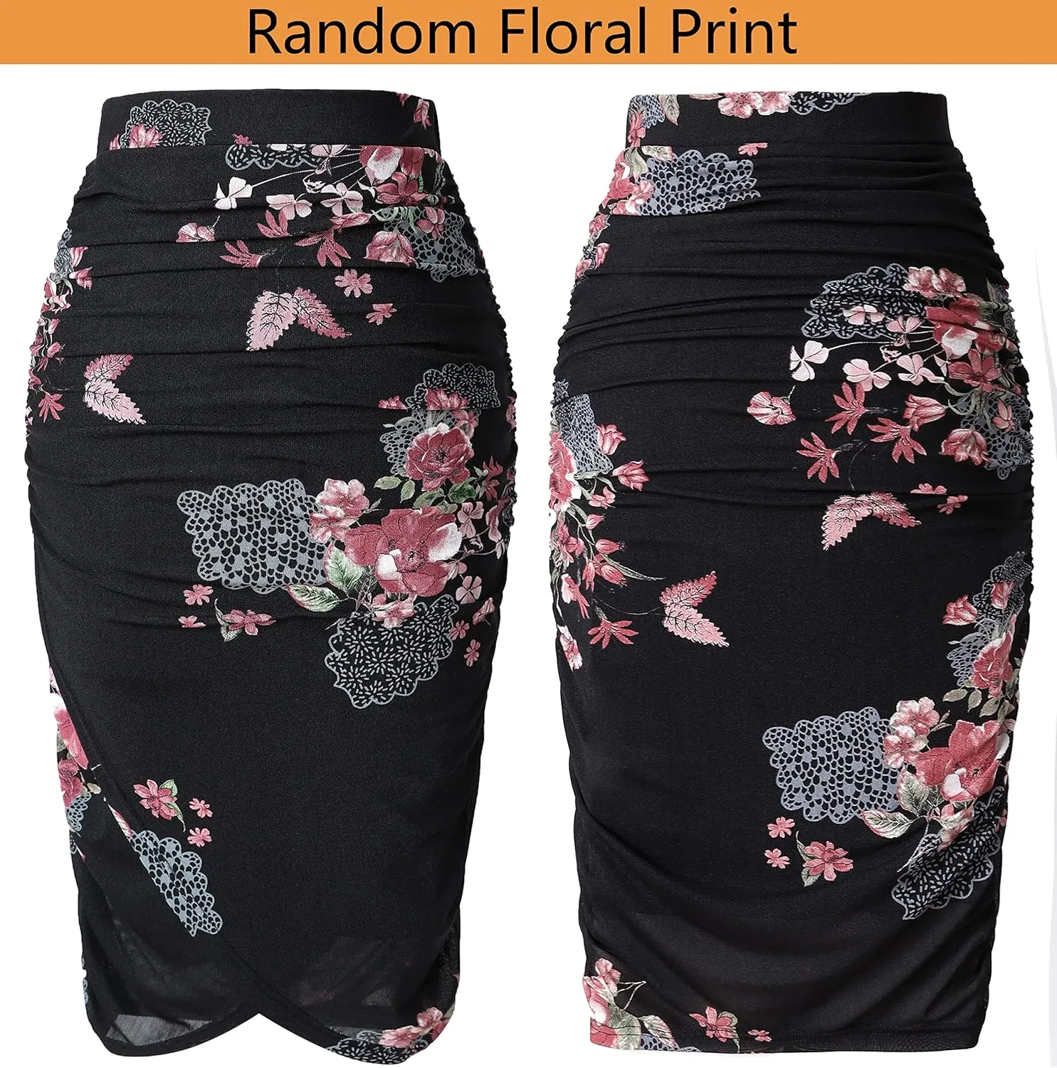 VFSHOW Womens Ruched Ruffle High Waist Asymmetric Wrap Casual Wok Office Party Slim Fitted Bodycon Pencil Midi Mid-Calf Skirt