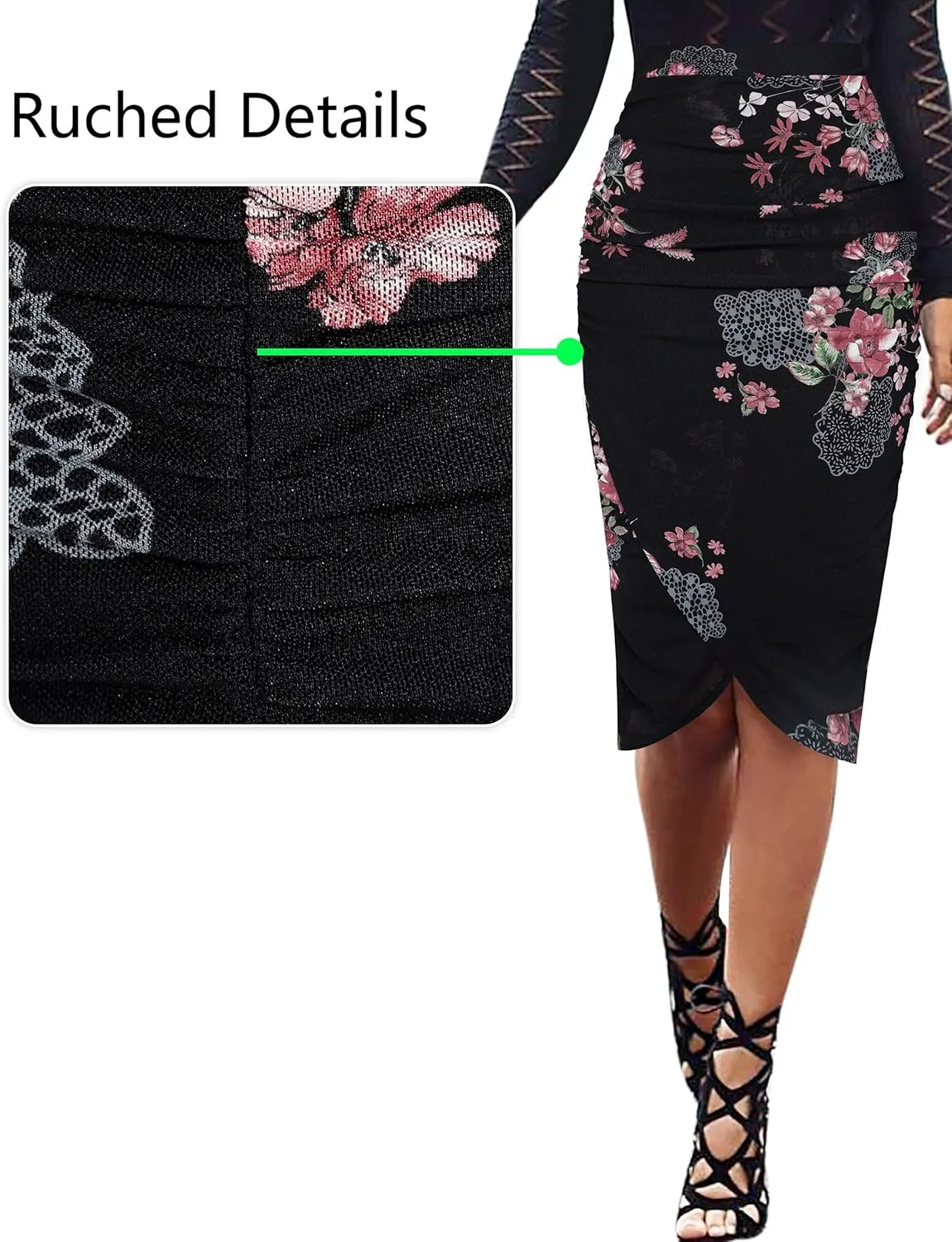 VFSHOW Womens Ruched Ruffle High Waist Asymmetric Wrap Casual Wok Office Party Slim Fitted Bodycon Pencil Midi Mid-Calf Skirt
