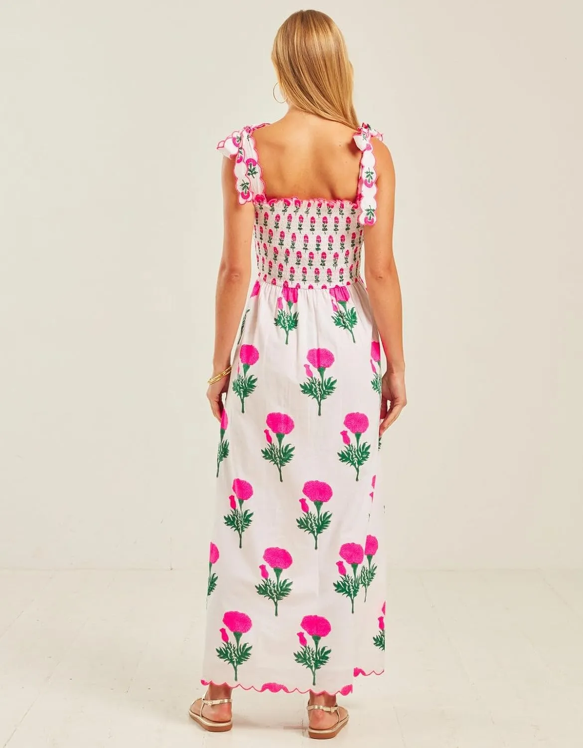 Women Y2k Boho Maxi Dress Tie Shoulder Backless Strappy Tiered Flowy Dress 2024 Summer Floral Beach Sundress