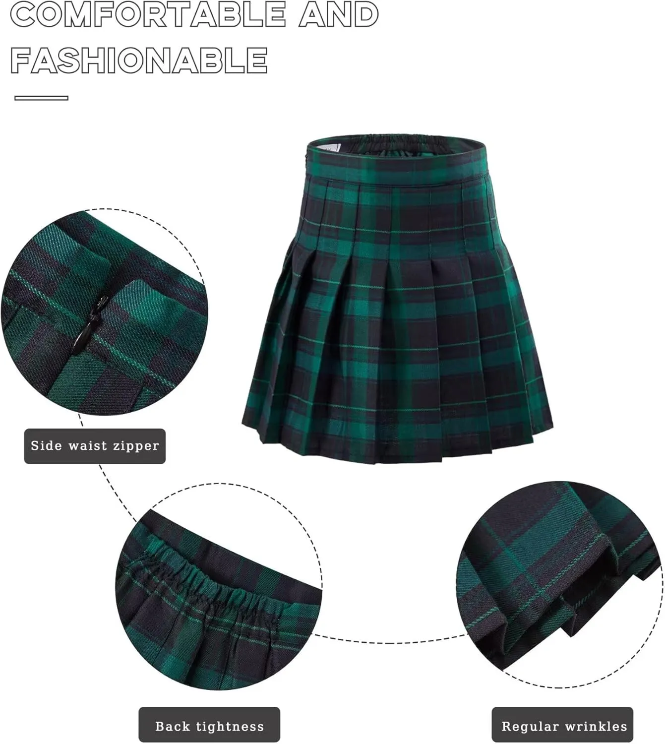Womens Girls Pleated Tennis Skirts High Waisted A-line Skirt School Uniform Athletic Golf Skorts with Shorts,2T-4XL