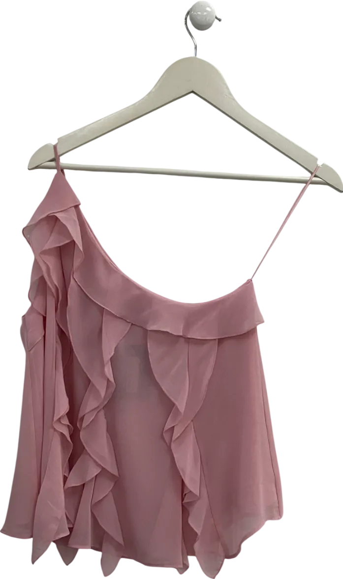 ZARA Pink One Shoulder Chiffon Ruffle Top UK M