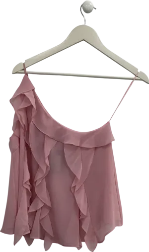 ZARA Pink One Shoulder Chiffon Ruffle Top UK M