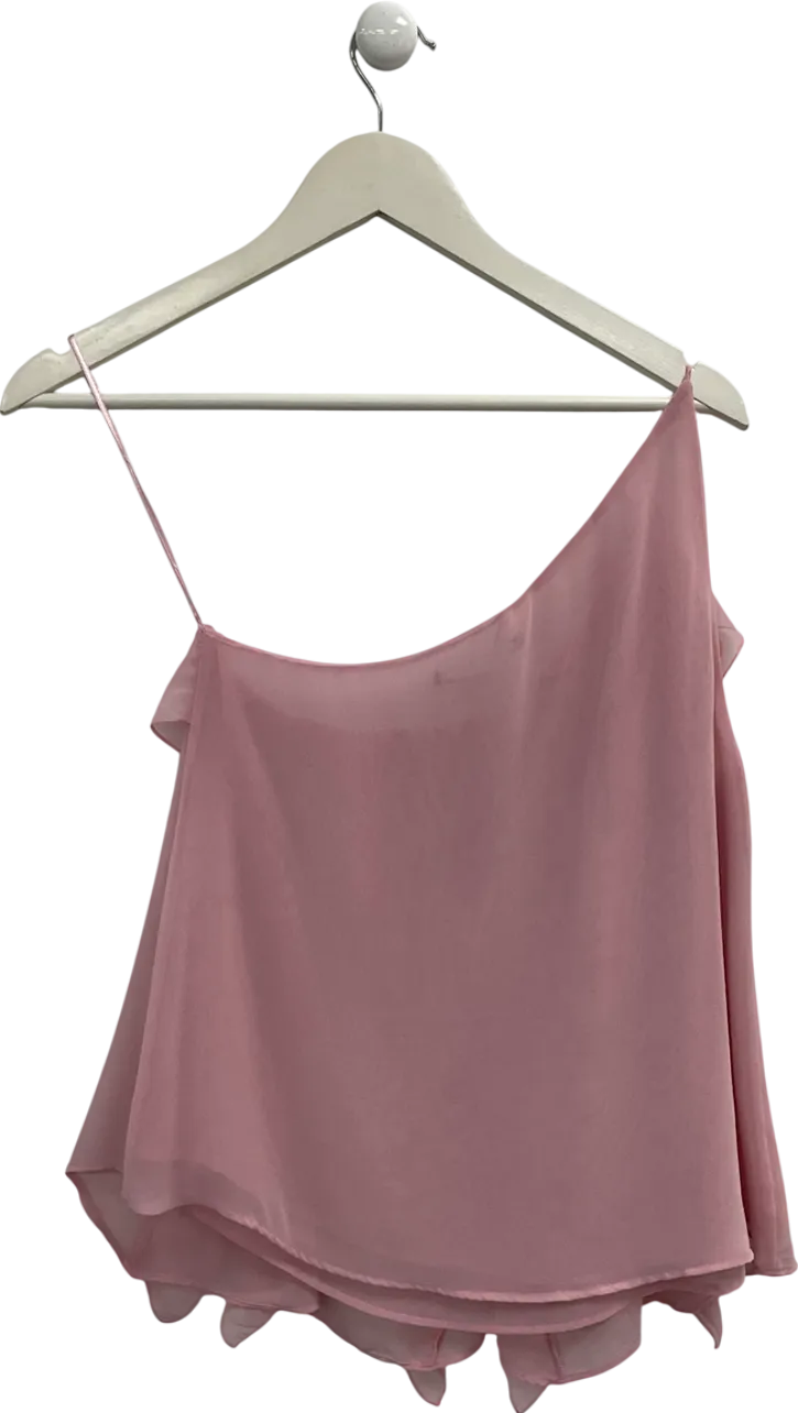 ZARA Pink One Shoulder Chiffon Ruffle Top UK M